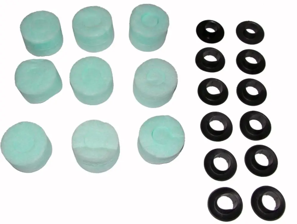 Schaumstoffringe in Blau und schwarze Ringe in mehreren Reihen angeordnet. Die Ringe sind für die Verwendung mit Wolf Produkten geeignet.